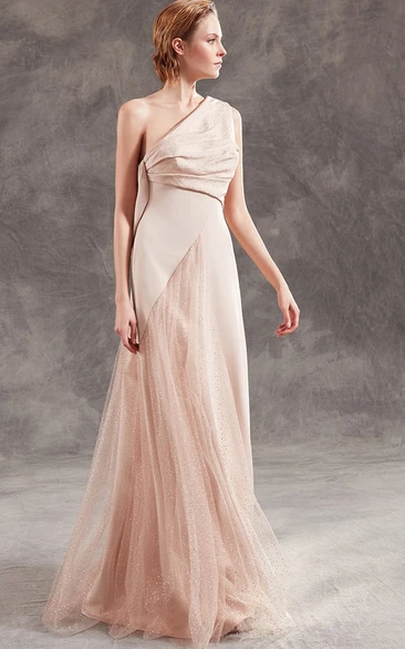 Ethereal Sleeveless Floor-length A Line Tulle Open Backless Evening Dress with Ruching
