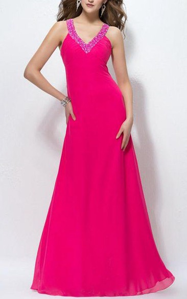 Charming A-Line V-Neck Sequins Prom Dress