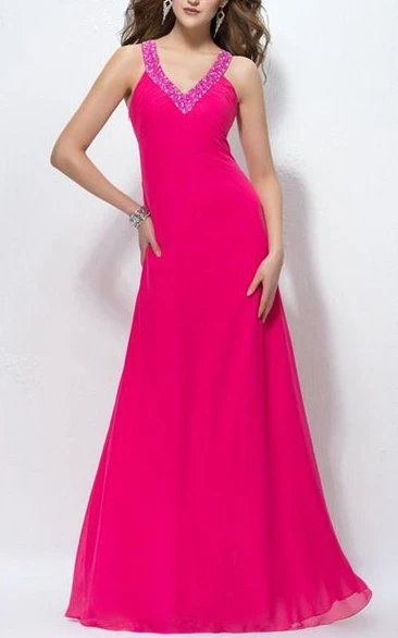 Charming A-Line V-Neck Sequins Prom Dress