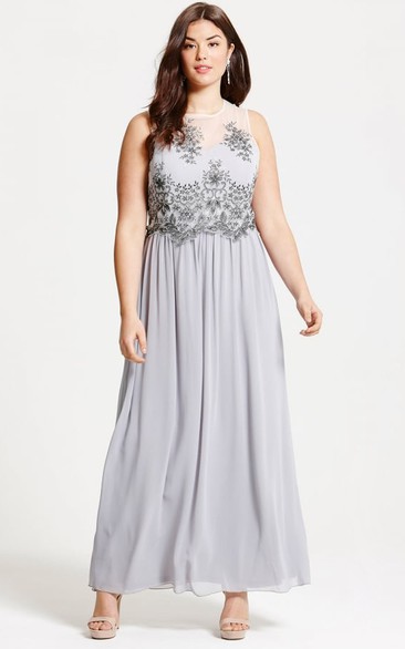 Ankle-Length Sleeveless Appliqued Scoop Neck Chiffon Bridesmaid Dress