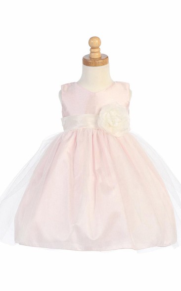 Tea-Length Tiered Tulle Flower Girl Dress