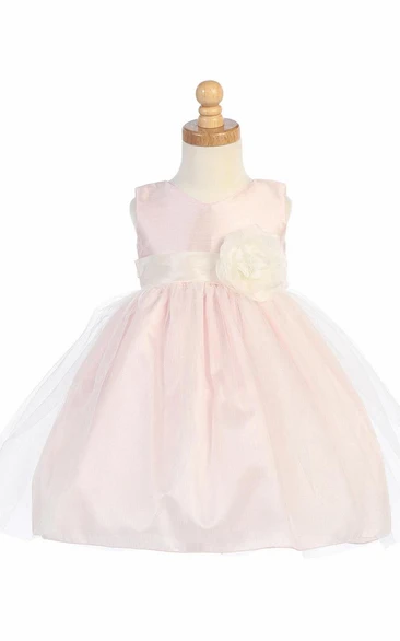Tea-Length Tiered Tulle Flower Girl Dress