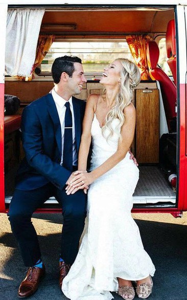 Spaghetti Casual Beach Lace Sheath Backless Summer Boho Wedding Dress