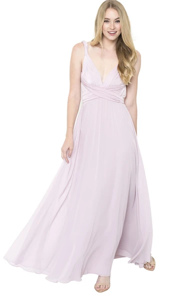 Sleeveless Ruched Strapped Chiffon Muti-Color Convertible Bridesmaid Dress