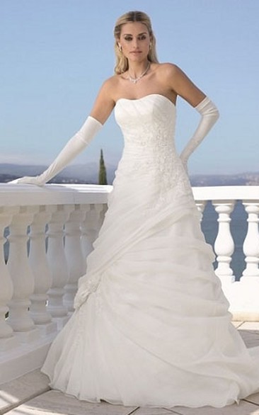 A-Line Draped Strapless Organza Wedding Dress