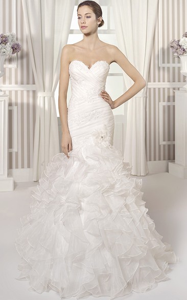 Mermaid Sweetheart Organza Wedding Dress With Criss Cross And Ruffles