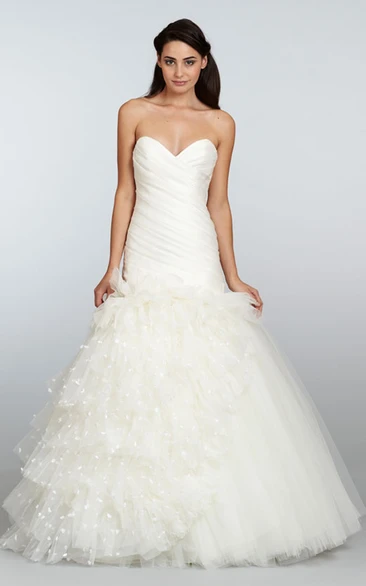 Captivating Asymmetrical Ruched Bodice Tulle Dress With Organza Petals