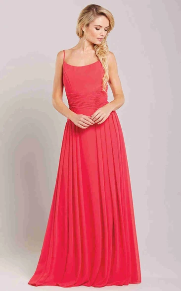 Spaghetti Maxi Pleated Sleeveless Chiffon Bridesmaid Dress