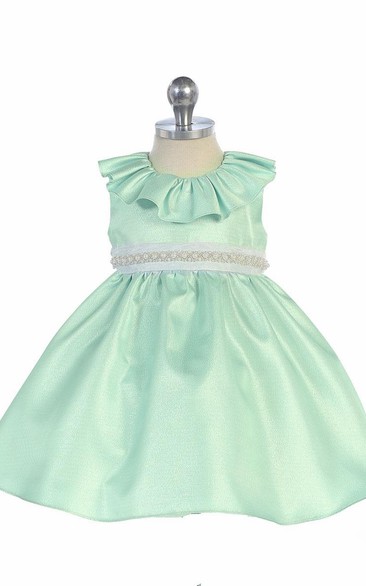 Tea-Length Ruffled Beaded Organza Flower Girl Dress