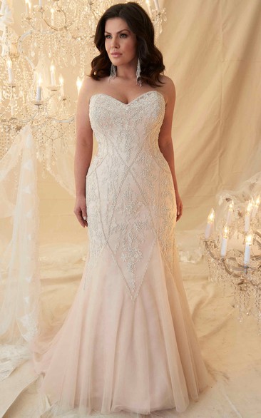 Mermaid Sweetheart Tulle Plus Size Wedding Dress With Lace Up