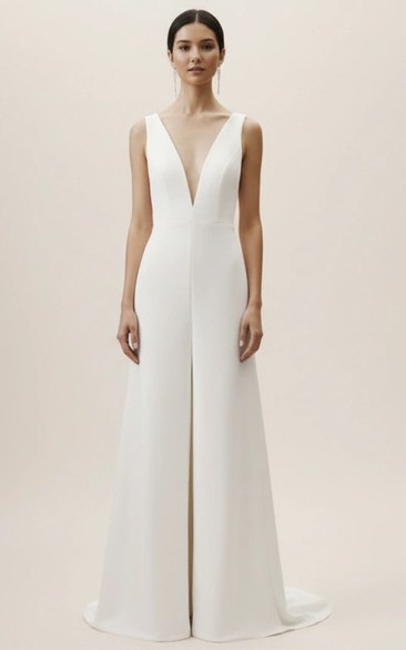 V Neck Sleeveless Narrow Hem Wedding Jumpsuit