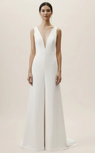V Neck Sleeveless Narrow Hem Wedding Jumpsuit