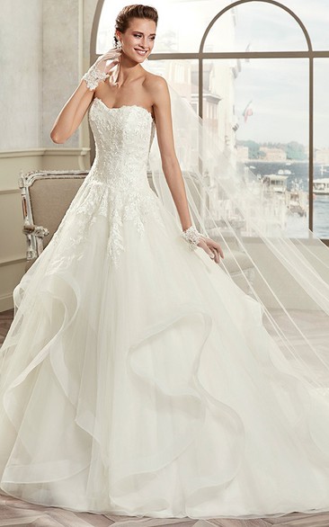 Sweetheart A-Line Bridal Gown With Ruffles And Open Back