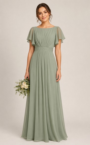 Sage Chiffon Bateau A-Line Bridesmaid Dress