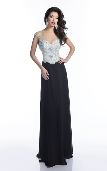 Sheath Chiffon Sleeveless Prom Dress With Deep V-Back And Jeweled Bodice