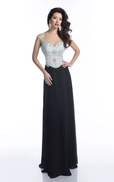 Sheath Chiffon Sleeveless Prom Dress With Deep V-Back And Jeweled Bodice