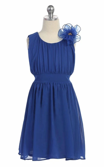 Floral Knee-Length Pleated Chiffon&Lace Flower Girl Dress