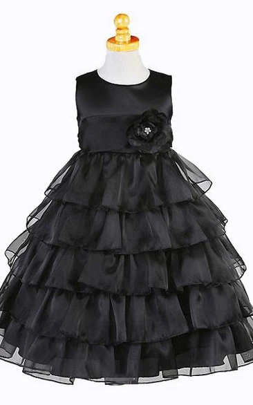 Tiered Sleeveless Organza Flower Girl Dress