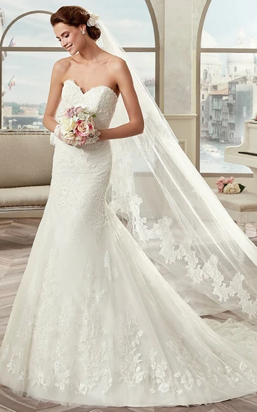 Sweetheart Sheath Mermaid Bridal Gown With Open Back And Brush Train