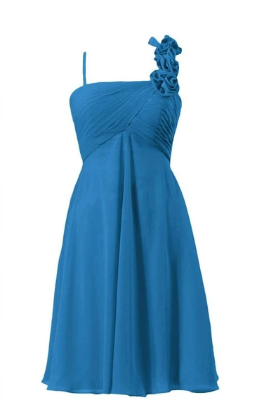 Sleeveless Appliqued Strap Knee-length Layered Chiffon Dress