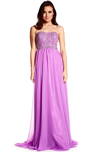 Beaded Strapless Chiffon Prom Dress With Brush Train