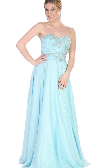 A-Line Sweetheart Sleeveless Floor-Length Beaded Evening Dress With Pleats