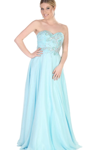 A-Line Sweetheart Sleeveless Floor-Length Beaded Evening Dress With Pleats