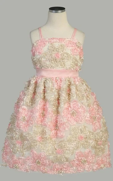 Spaghetti Knee-Length Tiered Tulle&Taffeta Flower Girl Dress