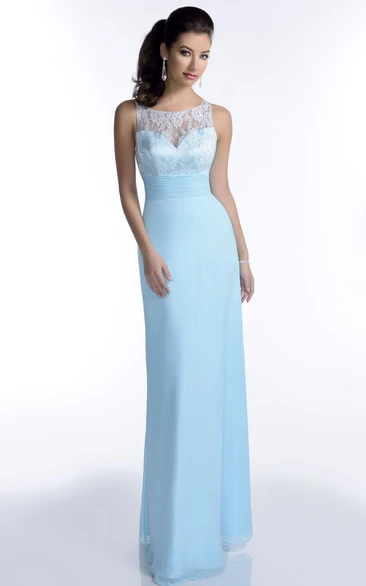 Lace Bodice Sleeveless Chiffon Bridesmaid Dress With Scoop Neckline