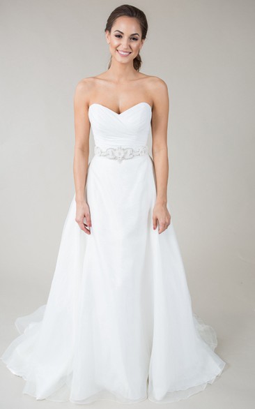 Sweetheart Jeweled Chiffon Wedding Dress With Criss Cross