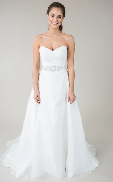 Sweetheart Jeweled Chiffon Wedding Dress With Criss Cross