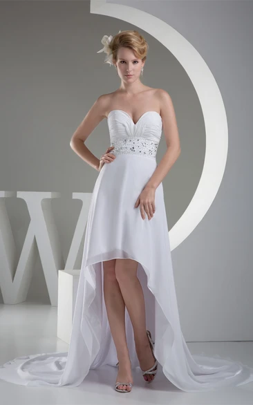 Sweetheart High Low A-Line Ruched Dress With Jeweled Sash