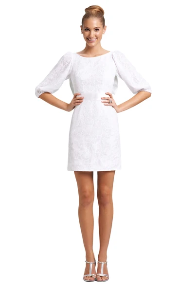 Lace Half-Sleeved Short Dress With Bow Back