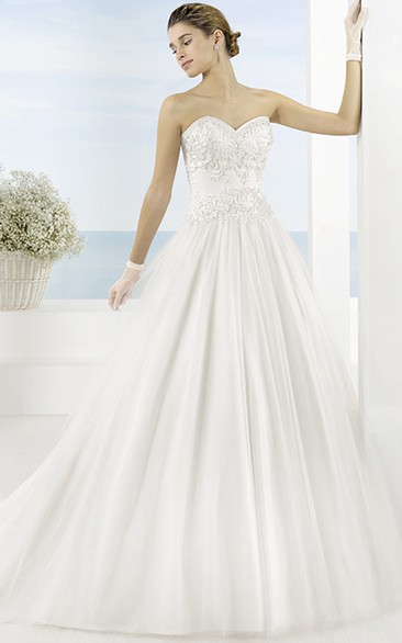 Ball Gown Sweetheart Tulle Wedding Dress With Embroidery And Court Train