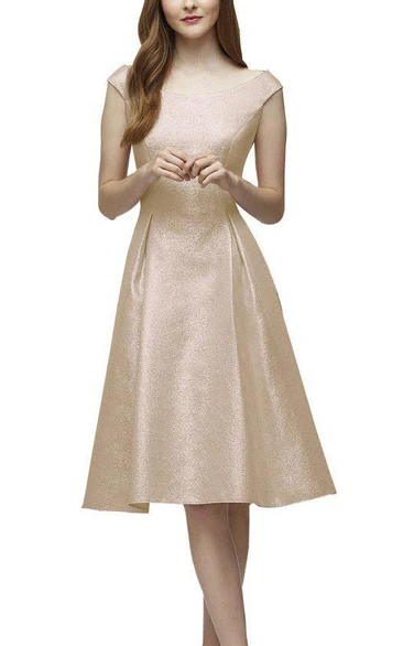 Bateau Neck Cap-sleeve A-line Bridesmaid Dress