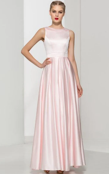 Scoop Neck Ruffles Pink Prom Dress
