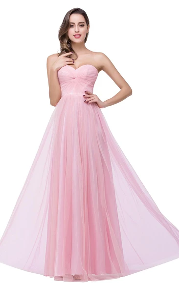 Elegant Sweetheart Pink Blush Bridesmaid Dress Ruched Long Prom Gown