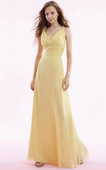 Sleeveless Empire Chiffon Gown With Criss-Cross Ruching