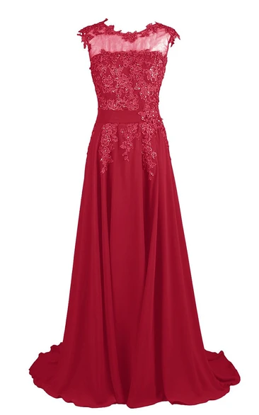 Strapless Sweep Train With Lace Appliques and Belt