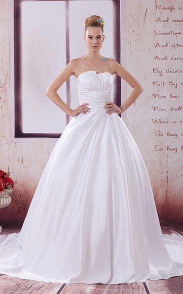 Sleeveless A-Line Ruched Jeweled Waist and Ball-Gown With Pleats