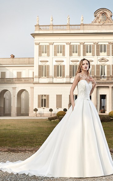 A-Line Sweetheart Chiffon Wedding Dress With Chapel Train