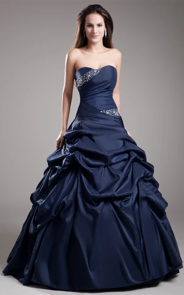 Sweetheart Pick-Up Satin Ball-Gown With Rhinestone