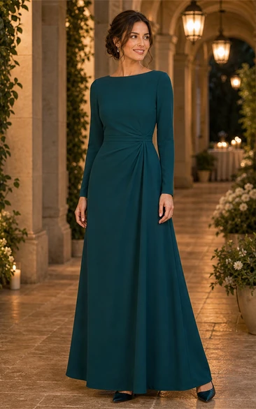 Peacock Long Sleeve A-Line Floor-Length Mother Dress
