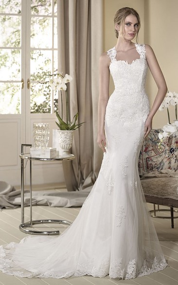 Mermaid Appliqued Maxi Sleeveless Lace Wedding Dress