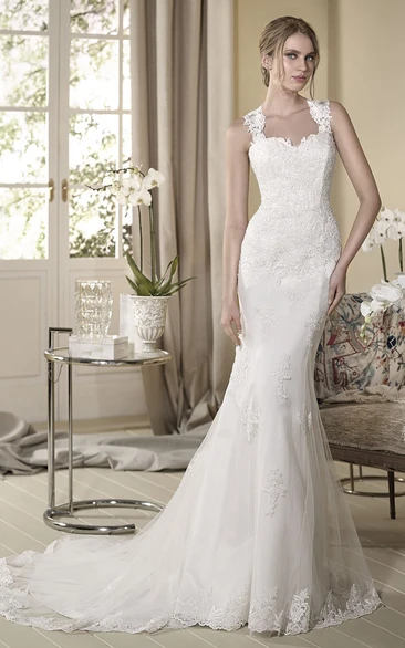 Mermaid Appliqued Maxi Sleeveless Lace Wedding Dress