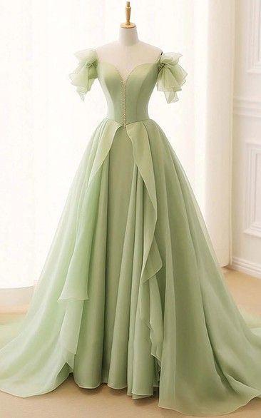 Light Green Off-the-Shoulder Bow Gown