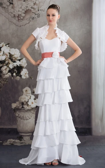 Sleeveless Sheath Tiered Bolero and Dress With Flower