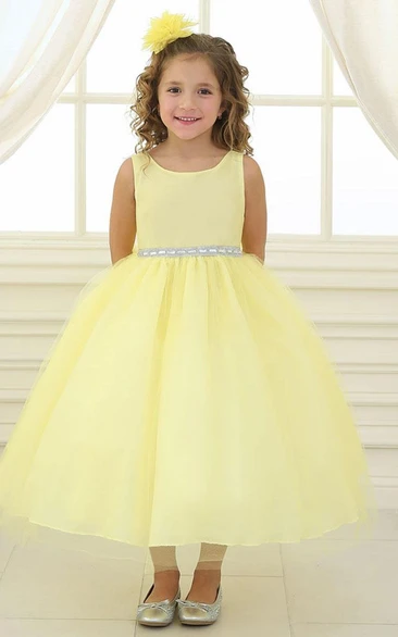 Beaded Tulle&Satin Flower Girl Dress
