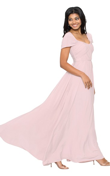 V-Neck Cap Sleeve Ruched Chiffon Muti-Color Convertible Bridesmaid Dress
