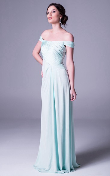 Sheath Off-The-Shoulder Ruched Sleeveless Chiffon Bridesmaid Dress